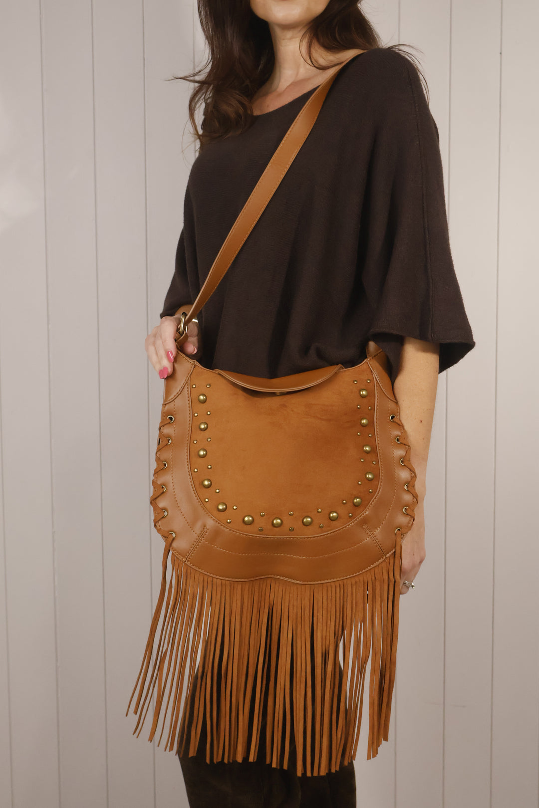 Jessie Fringe Messenger Bag Tan