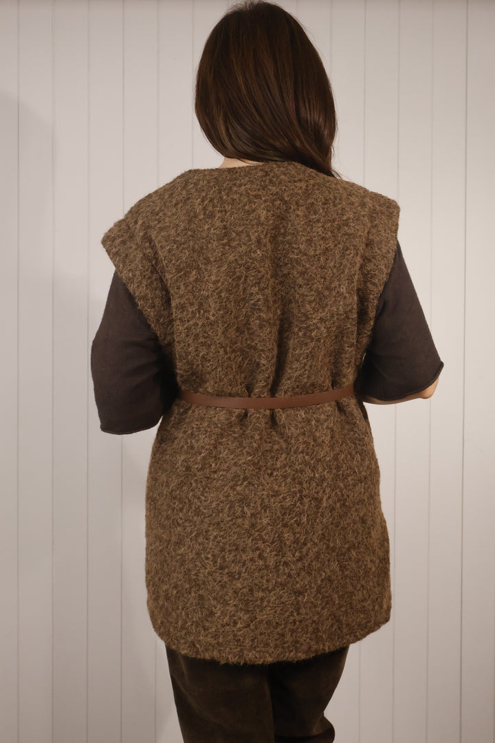 Bria Belted Sleeveless Jacket Chocolate