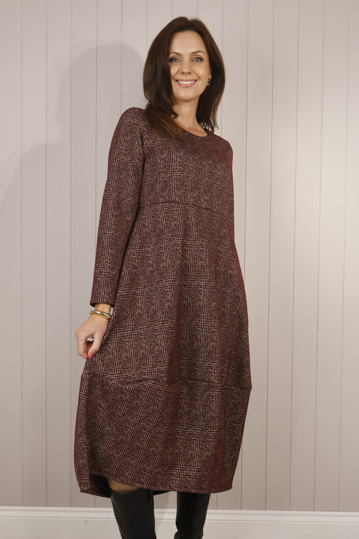 Clara Check Midi Dress Aubergine