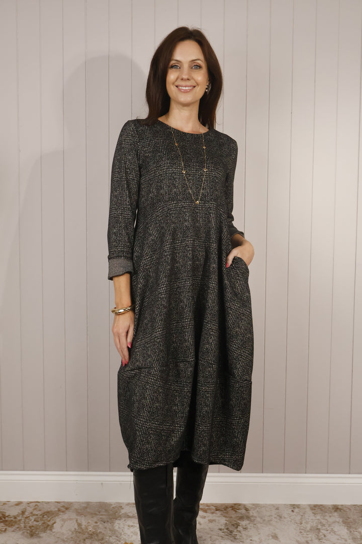 Clara Check Midi Dress Slate Grey