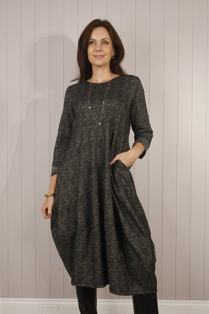 Clara Check Midi Dress Slate Grey