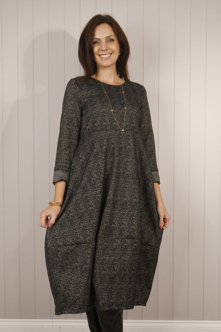 Clara Check Midi Dress Slate Grey