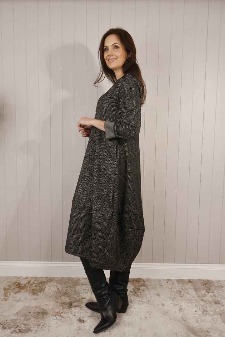 Clara Check Midi Dress Slate Grey