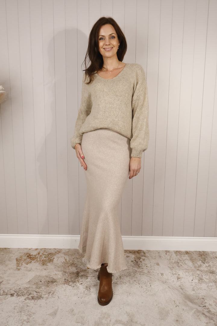 Delphine Knit Skirt Beige