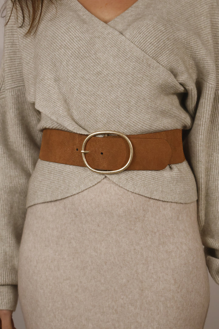 Elasticated Shimmer Belt Tan
