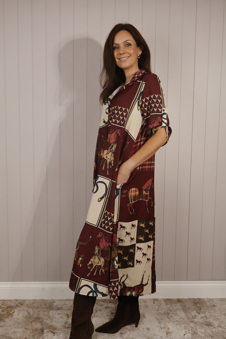 Astoria Print Shirt Dress Plum