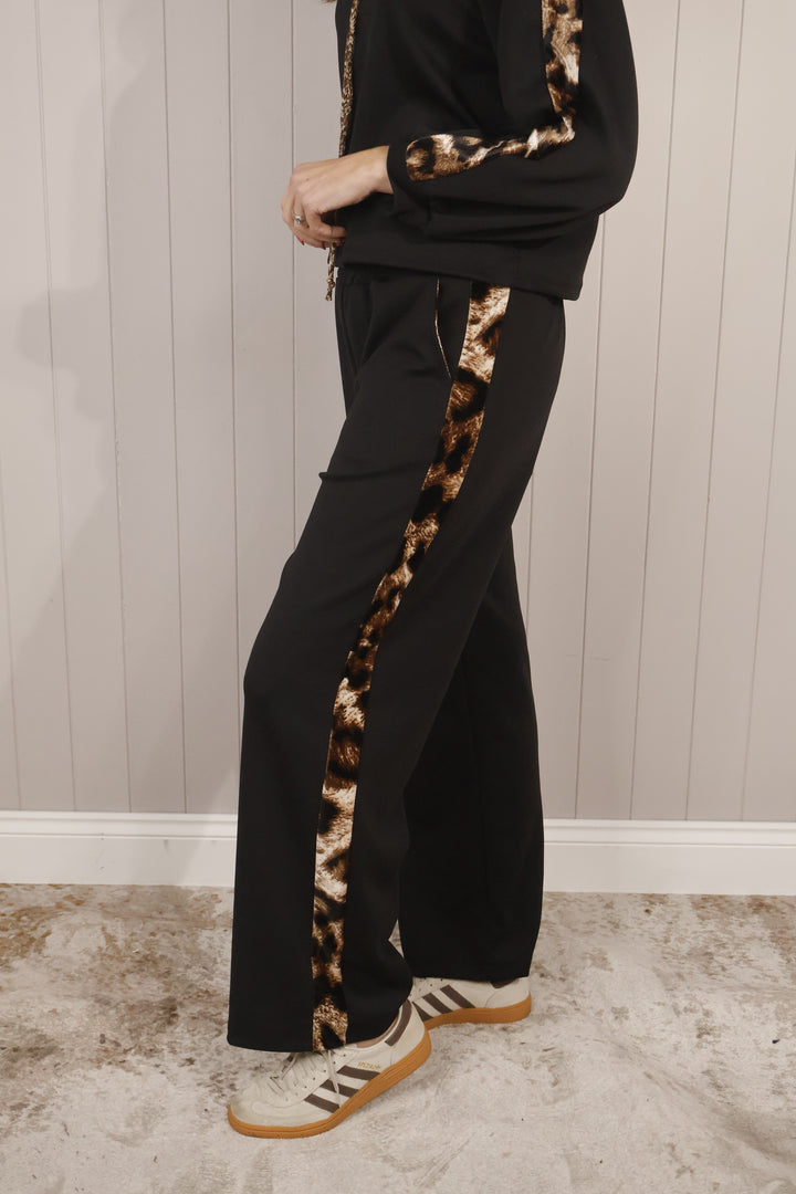 Sophia Leopard Trim Trousers Aubergine