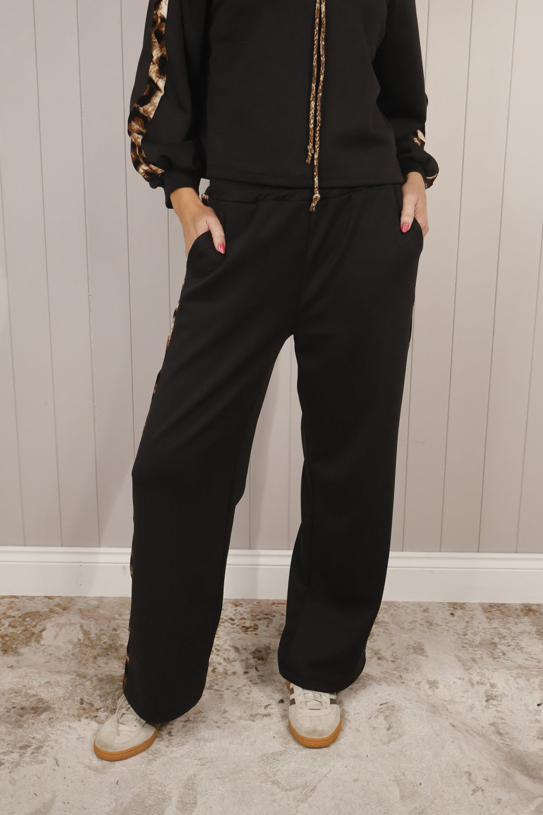 Sophia Leopard Trim Trousers Aubergine