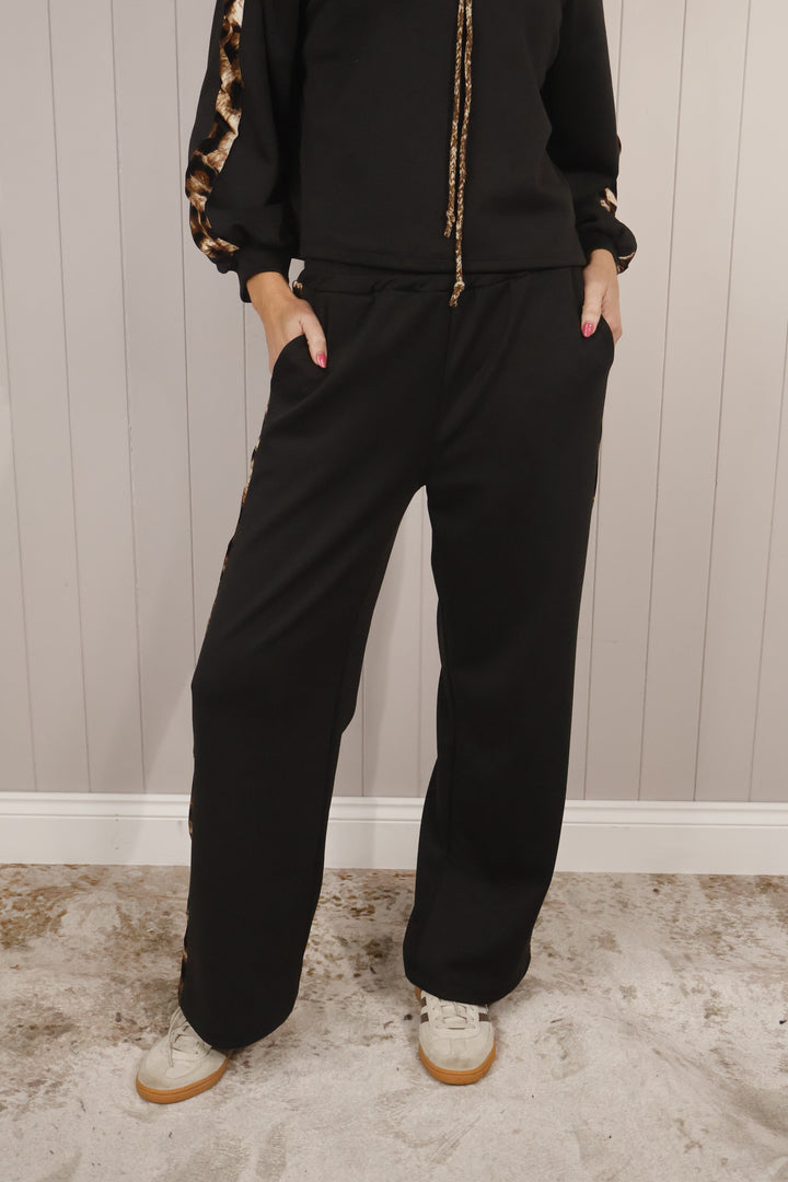 Sophia Leopard Trim Trousers Aubergine