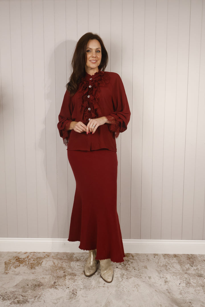 Delphine Knit Skirt Wine