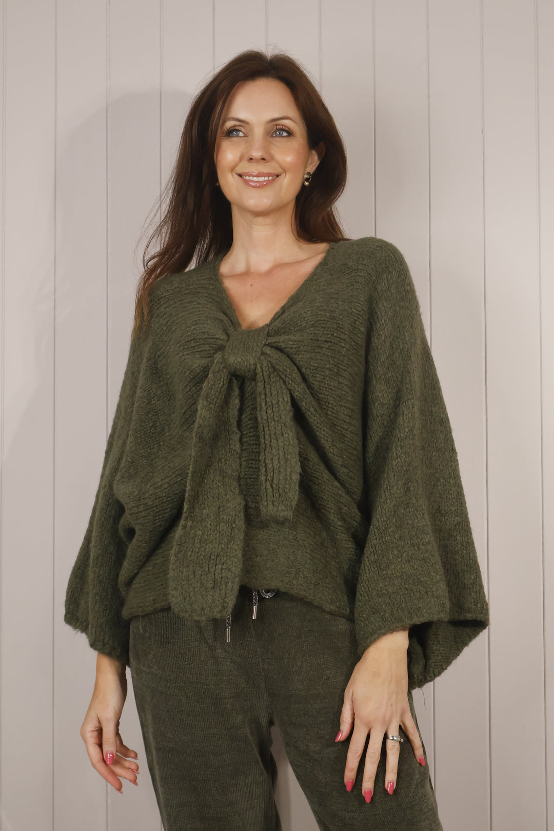 Bella Bow Jumper Khaki