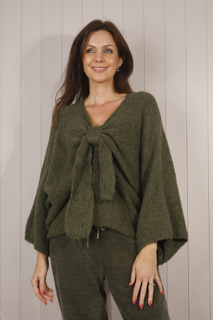 Bella Bow Jumper Khaki