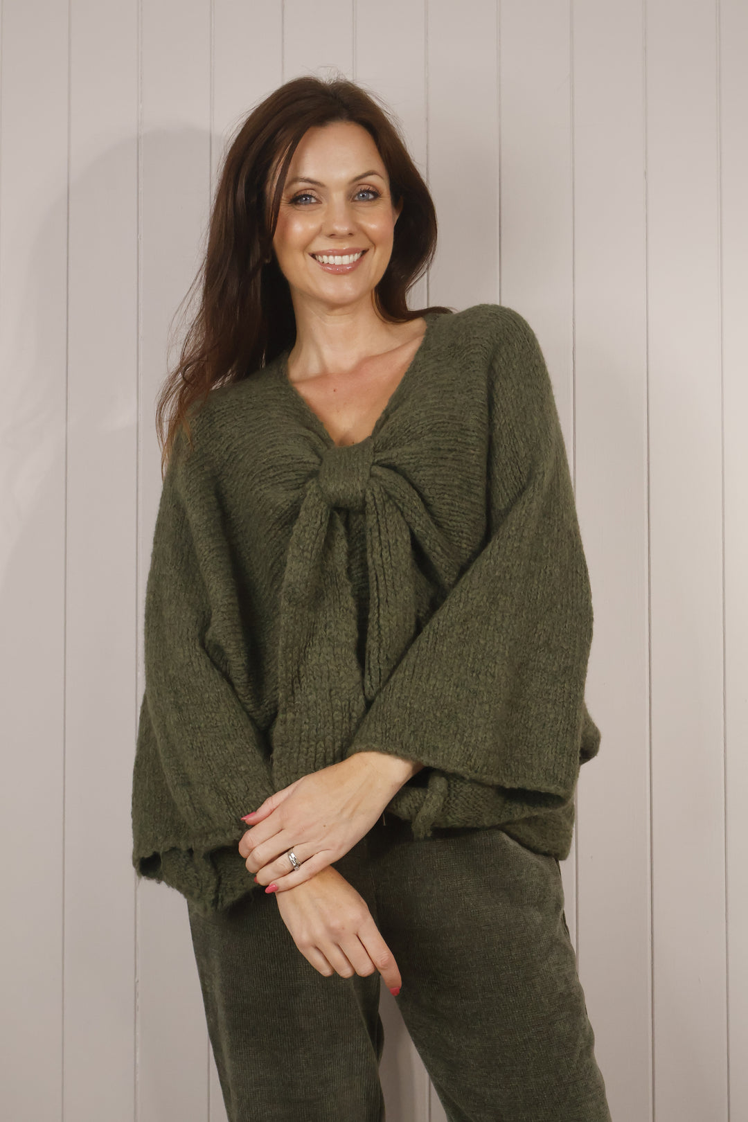 Bella Bow Jumper Khaki