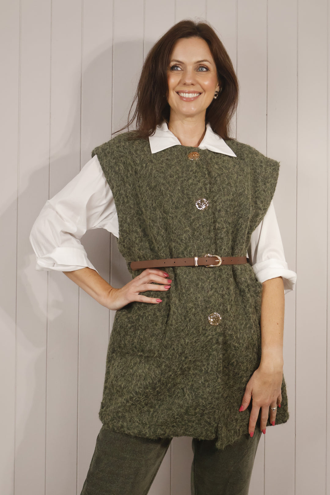 Bria Belted Sleeveless Jacket Khaki