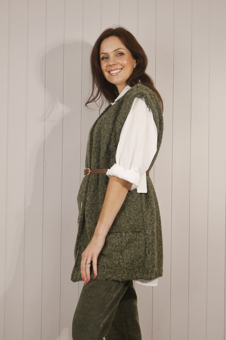 Bria Belted Sleeveless Jacket Khaki