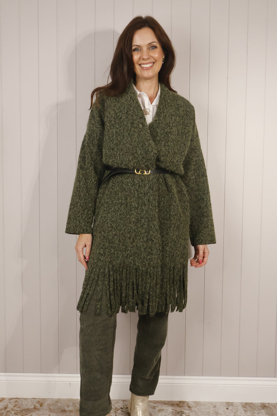Olive Fringe Duster Coat