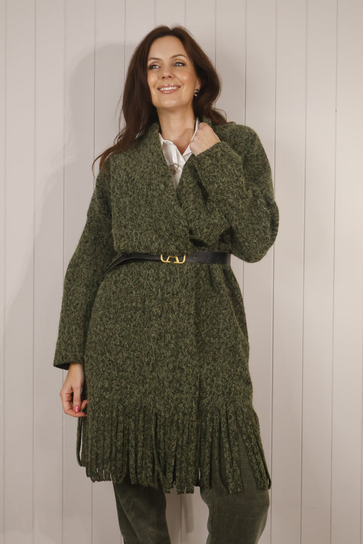 Olive Fringe Duster Coat