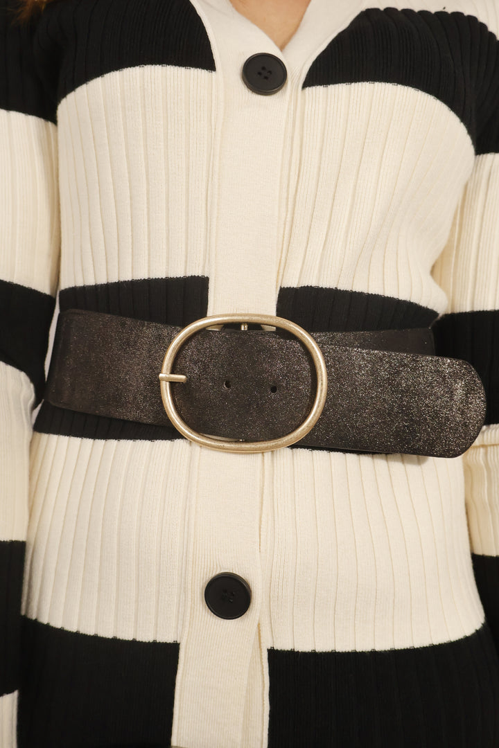 Elasticated Shimmer Belt Black