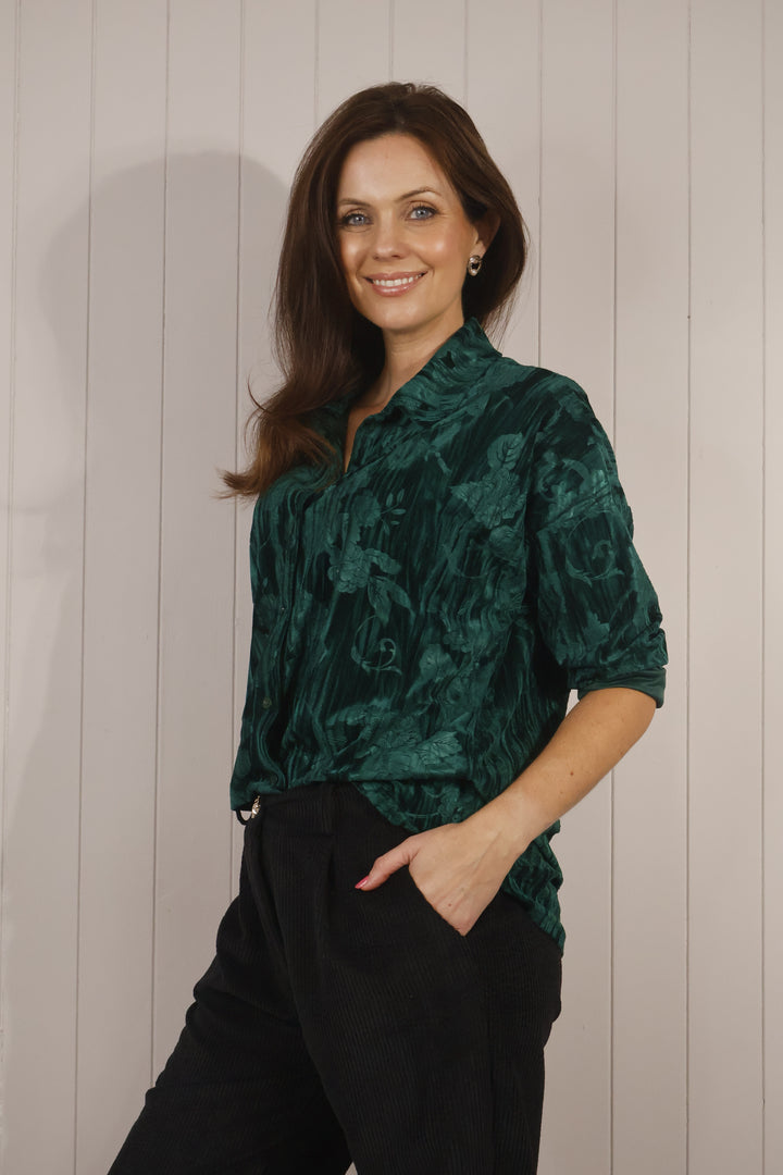 Valentina Velvet Blouse Emerald