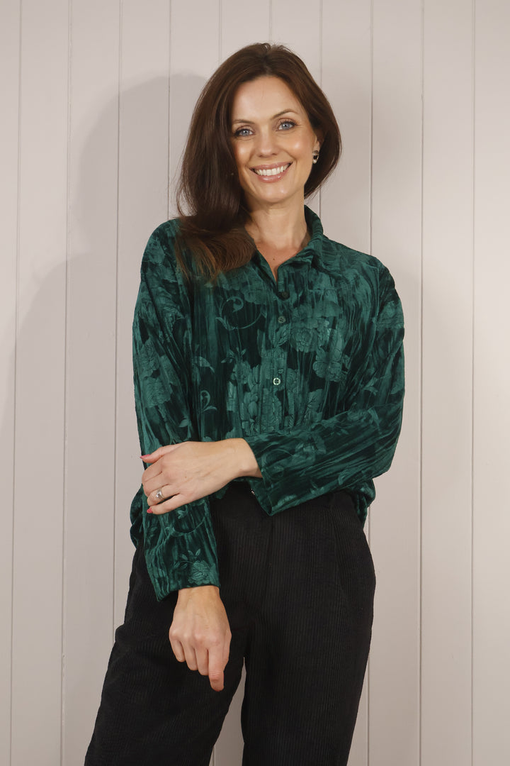 Valentina Velvet Blouse Emerald