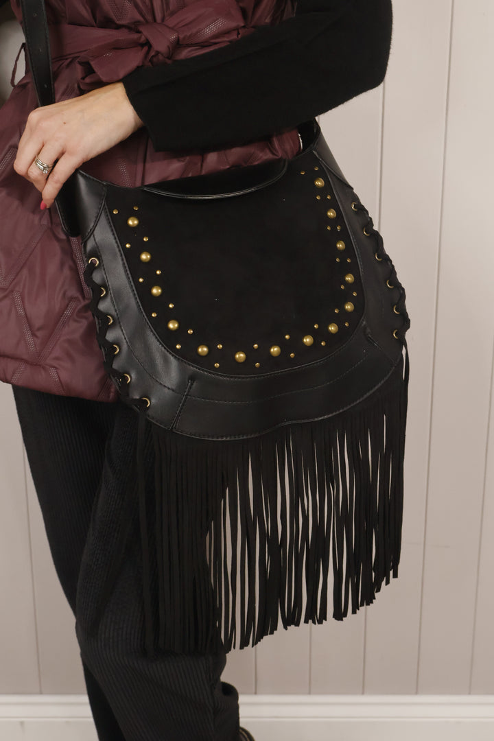 Jessie Fringe Messenger Bag Black