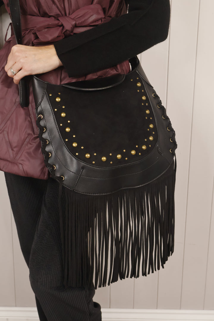Jessie Fringe Messenger Bag Black