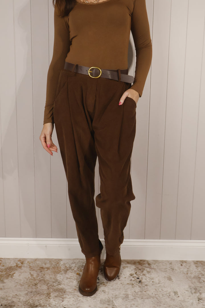 Belted Cord Trousers Chocolate