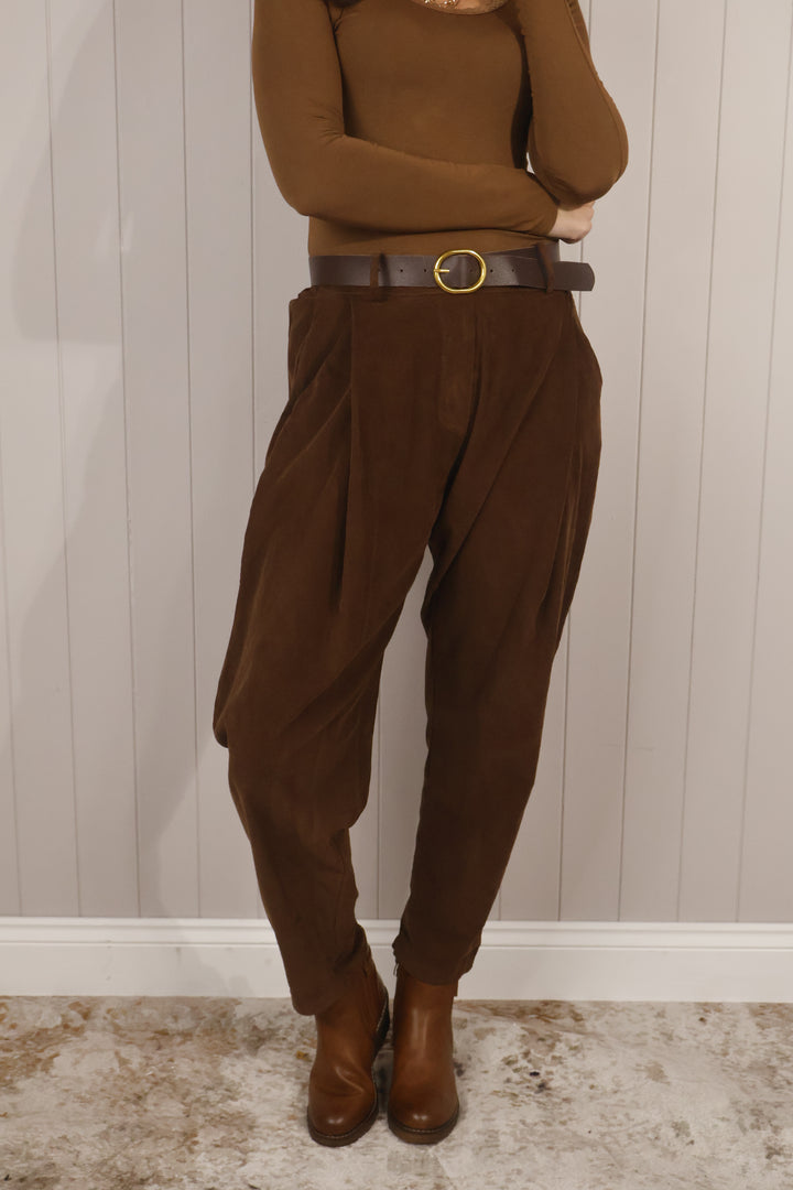 Belted Cord Trousers Chocolate