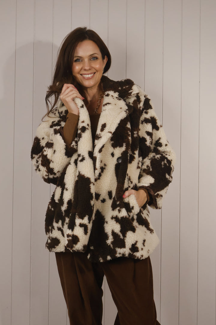 Cow Print Teddy Coat