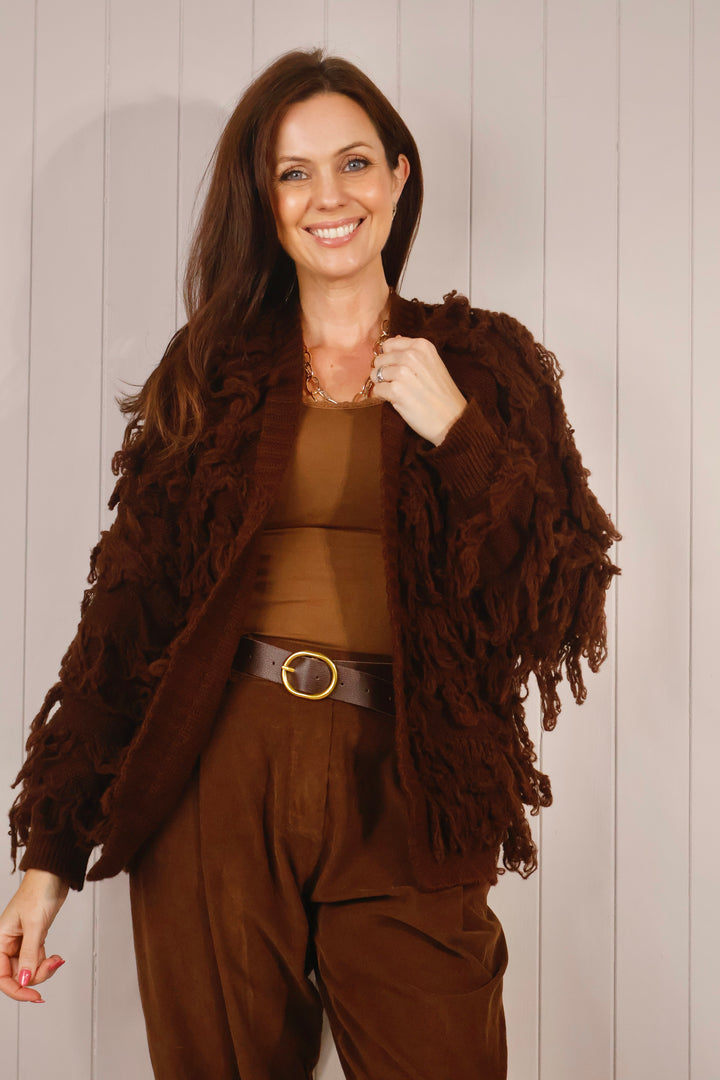 Tessa Shaggy Cardigan Chocolate
