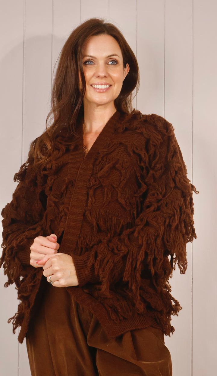Tessa Shaggy Cardigan Chocolate
