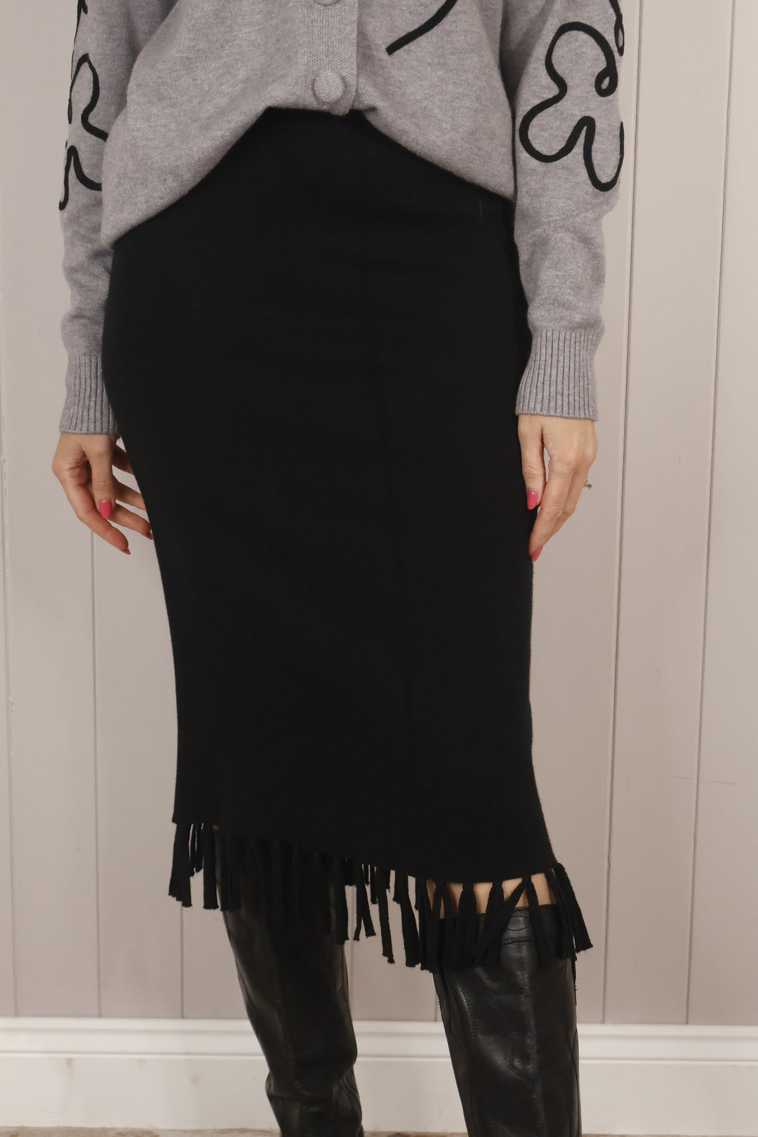 Felicity Fringe Skirt Black PREORDER