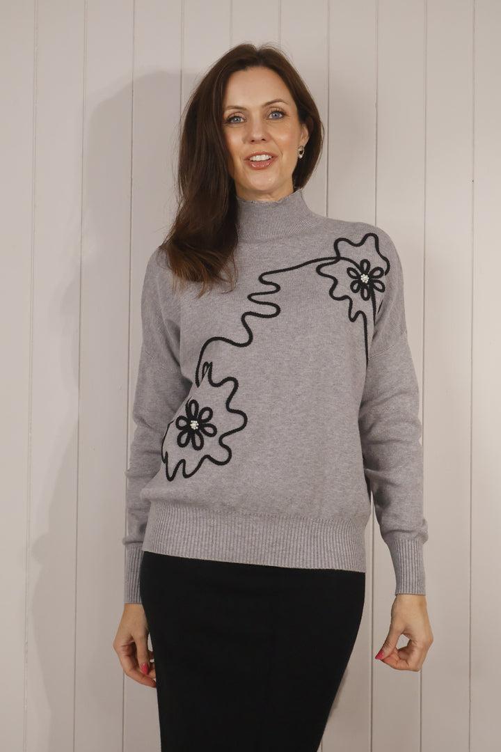 Faith Floral Jumper Grey