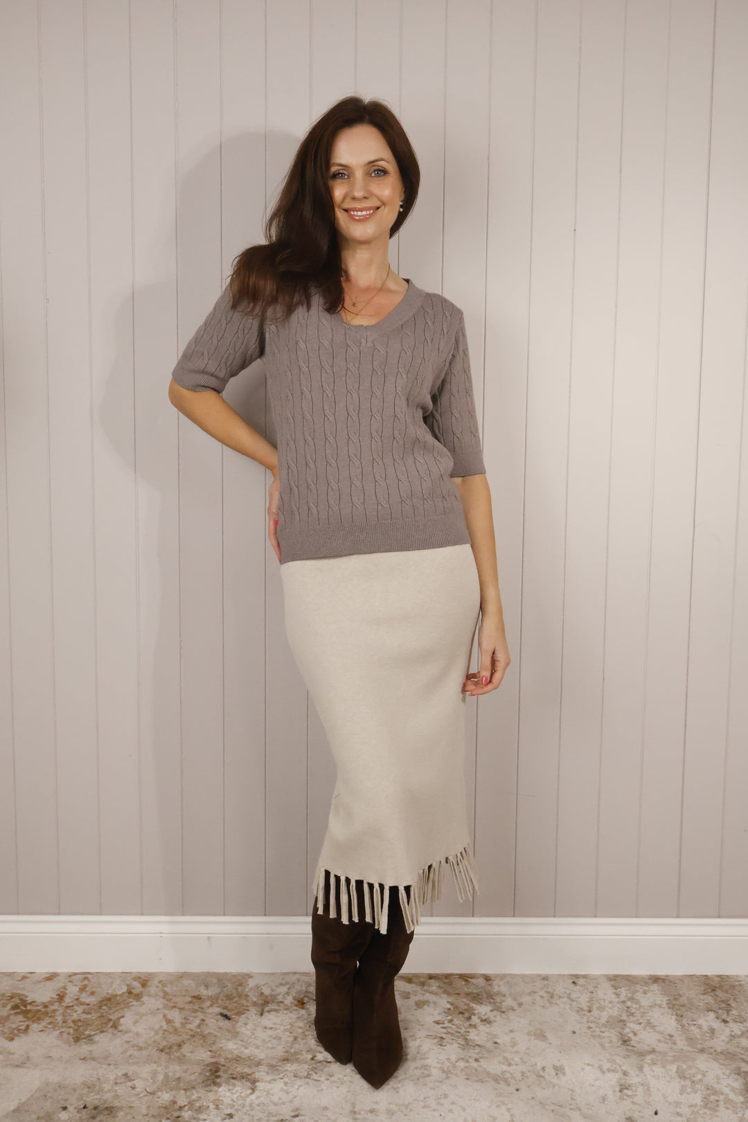 Felicity Fringe Skirt Beige
