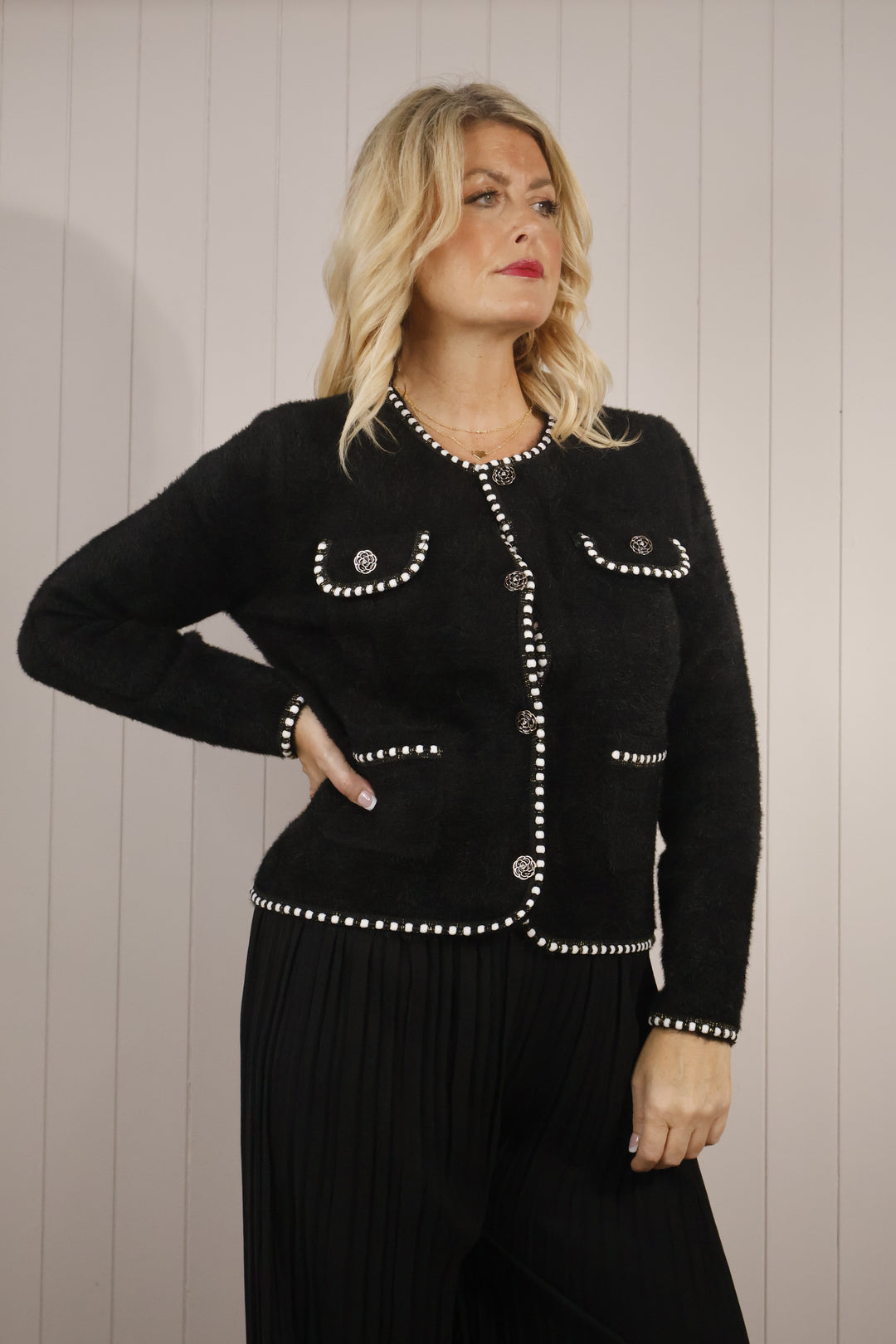 Odette Contrast Trim Jacket Black