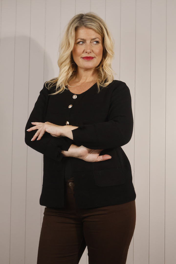 Gloria Gold Button Cardigan Black