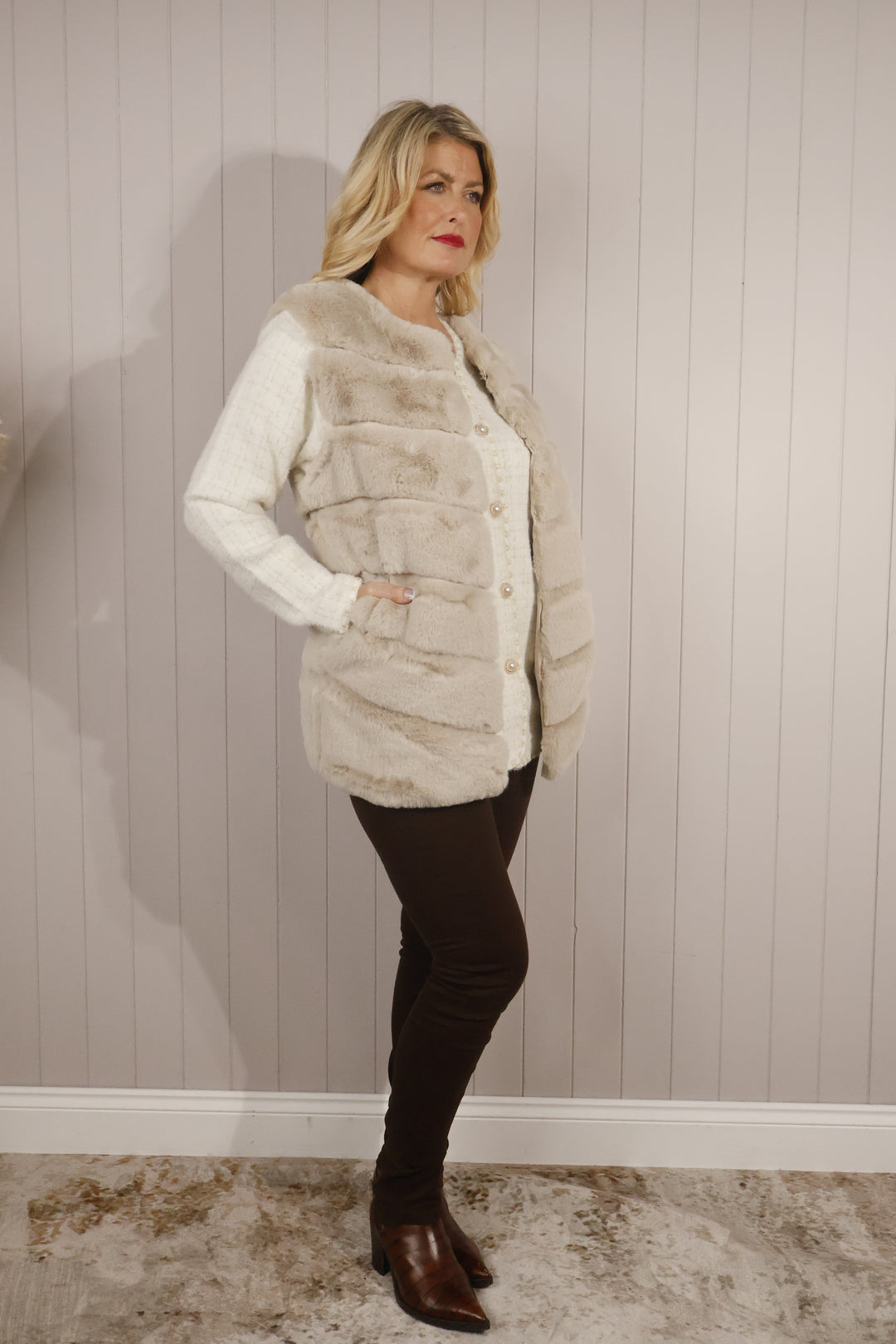Beige Faux Fur Gilet