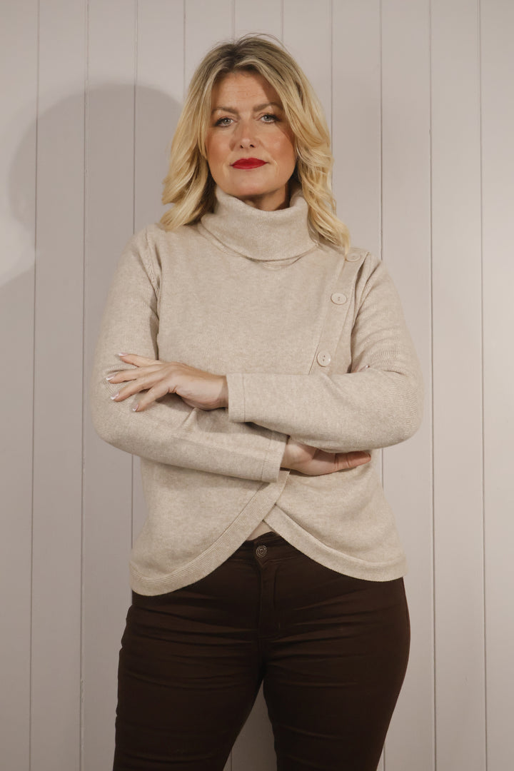 Britney Button Jumper Beige