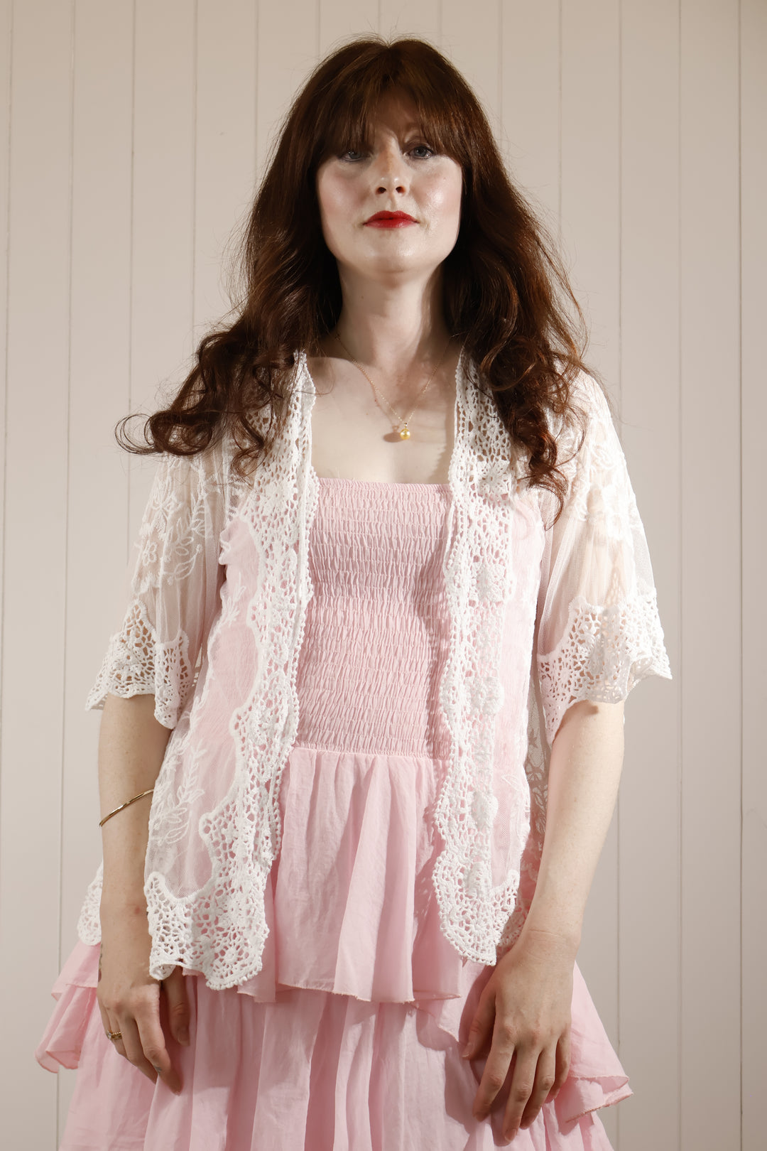 Peacock Sheer Cardigan Short White