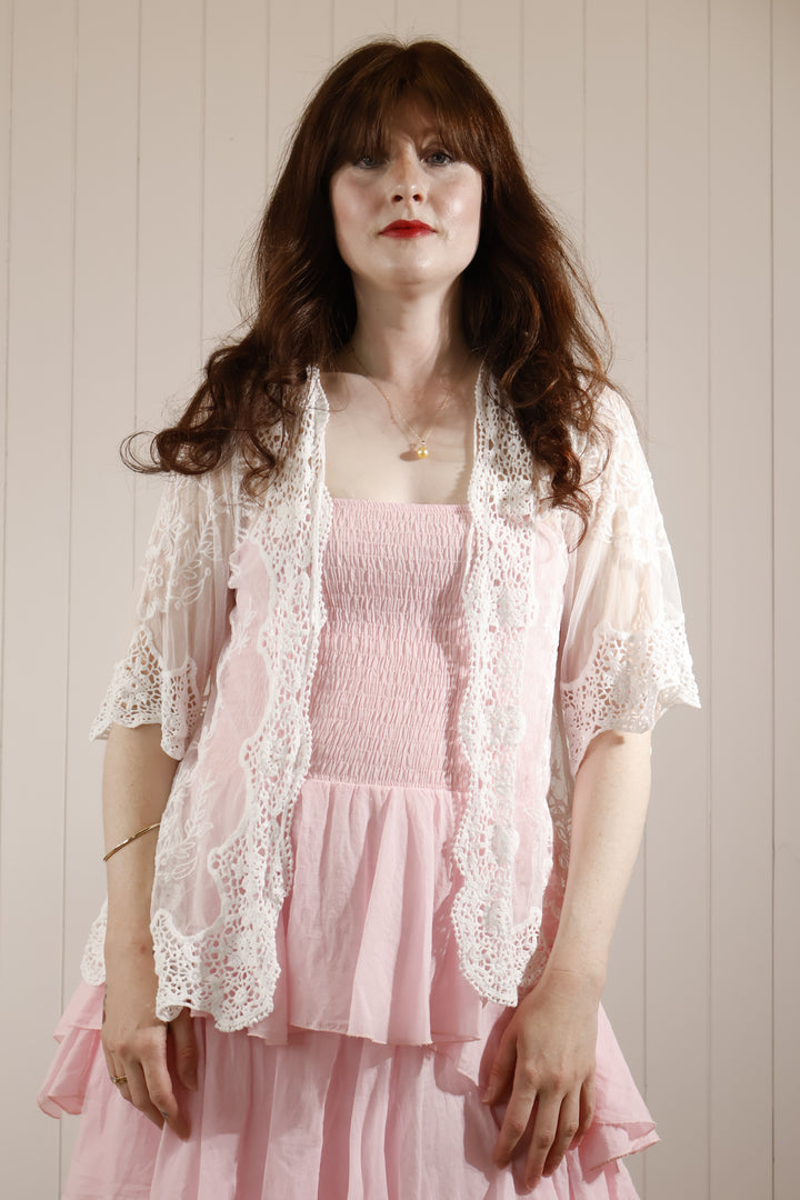 Peacock Sheer Cardigan Short White