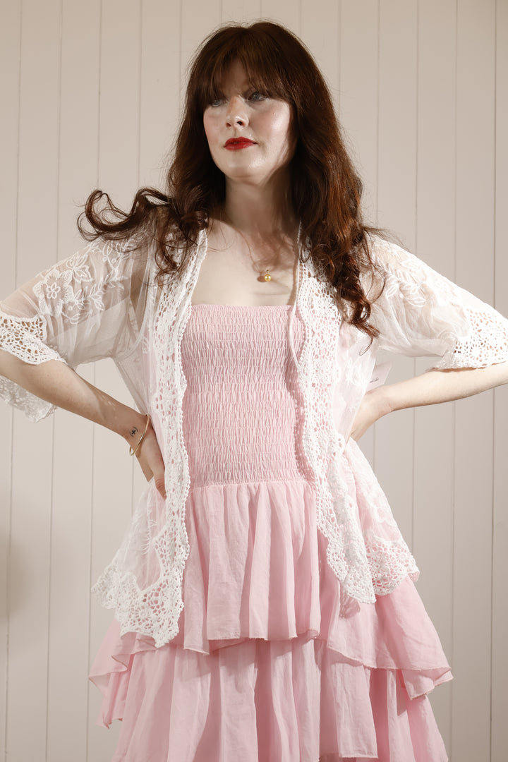 Peacock Sheer Cardigan Short White