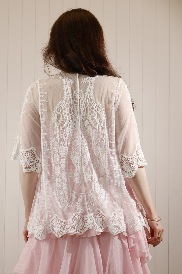 Peacock Sheer Cardigan Short White