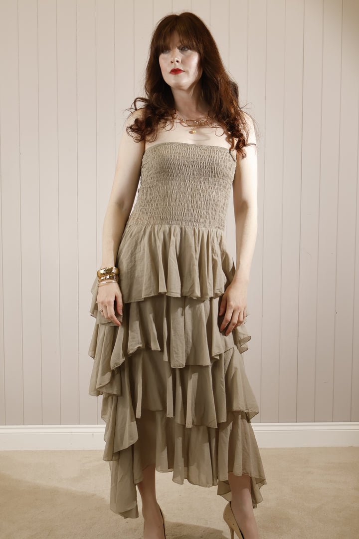 Rosita Ruffle Maxi Dress Mocha