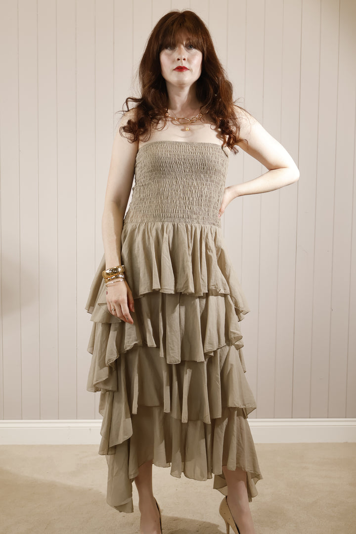 Rosita Ruffle Maxi Dress Mocha