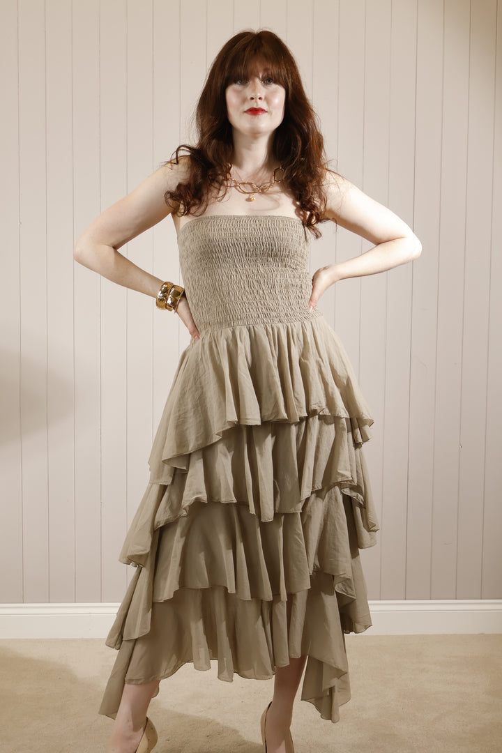 Rosita Ruffle Maxi Dress Mocha