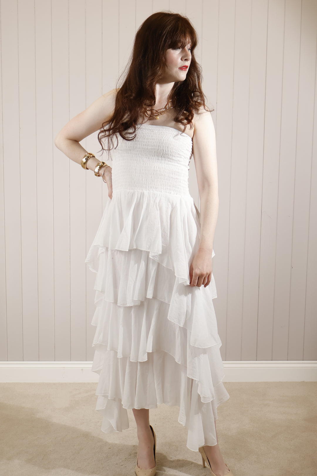 Rosita Ruffle Maxi Dress White