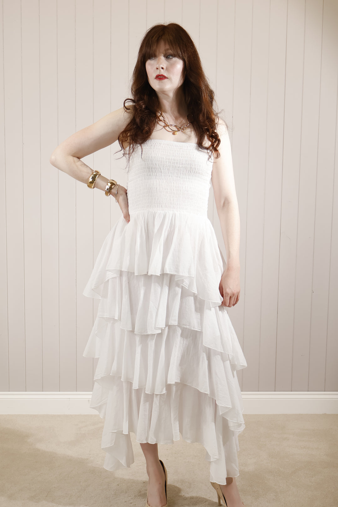 Rosita Ruffle Maxi Dress White
