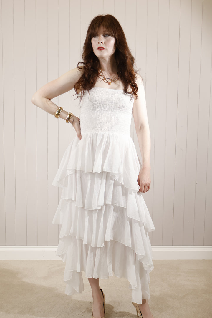 Rosita Ruffle Maxi Dress White