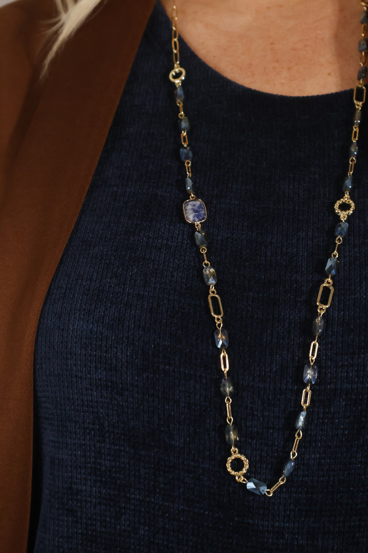 Long Blue Beaded Necklace