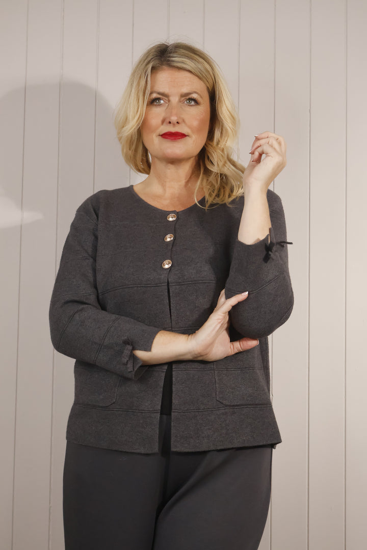 Gloria Gold Button Cardigan Grey